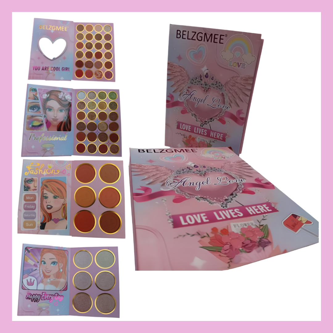 BELZGMEE Multicolor Eye Shadow Palette Book Highlighter Blush Eyeshadow Professional Makeup for Eyes Face Festival Show Cosmetic (1into4)